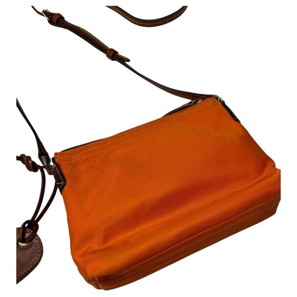 Dooney Bourke Purse Crossbody Orange Brown Embroidered Logo Boho Classic Preppy - Picture 11 of 16